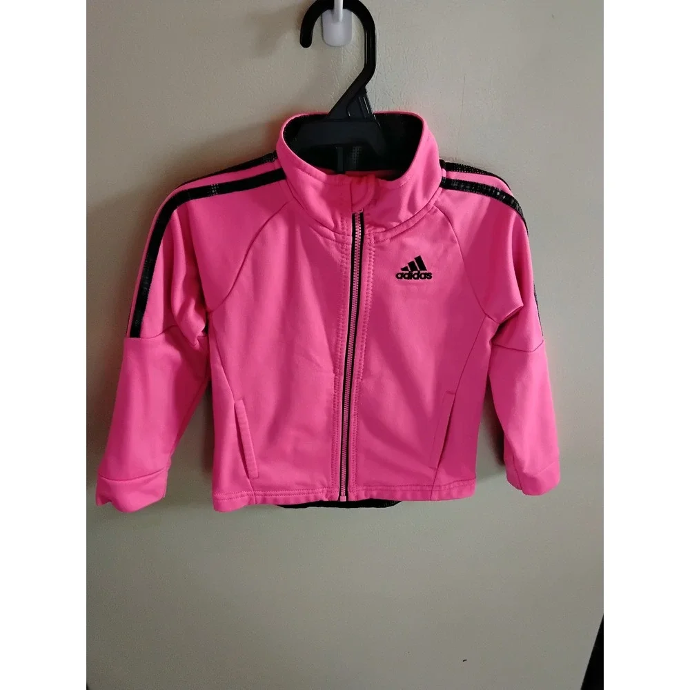 Adidas Girls Pink Track Jacket‎ Full Zip 3-Stripe Athletic Sweatshirt Size 24M